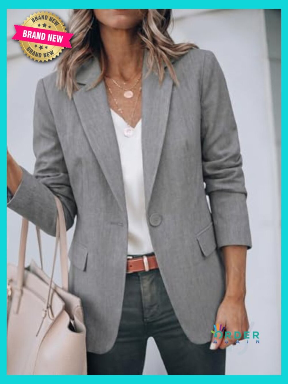 Casual Open Front Long Sleeve Blazer Work Office Suit Jacket Notch Collar - Picture 3 of 7